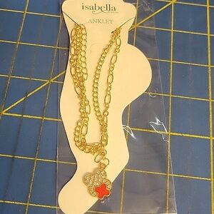 Isabella New York Gold Tone Red & Rhinestone Charm 8.5 Ankle Bracelet NIP